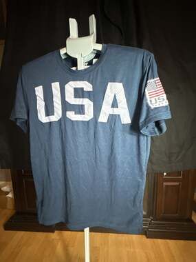Striker Mens T-shirt Size Small Navy Blue Poly/Spandex USA Patch EUC